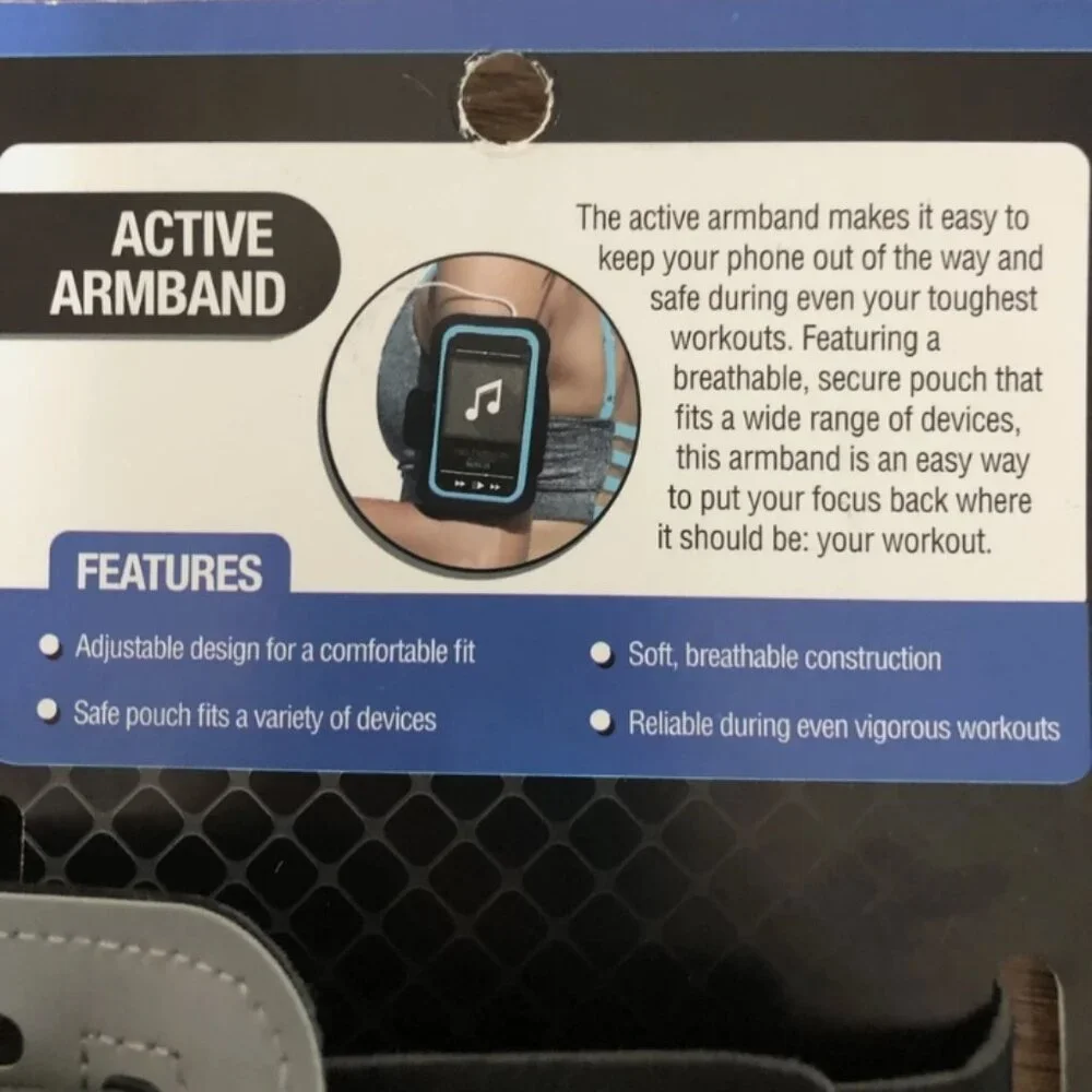 Pro Strength Active Armband Adjustable Band Phone Spare Key Storage NEW Gray FS